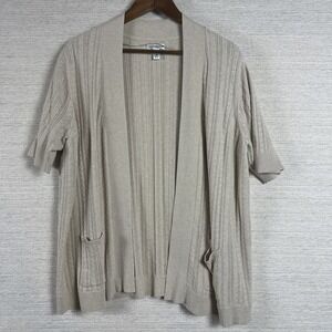 Croft & Barrow 2X Cable Knit Cardigan Sweater Open Front Cotton Beige Pockets
